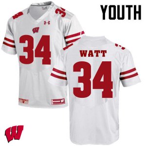Youth Wisconsin Badgers NCAA #34 Derek Watt White Authentic Under Armour Stitched College Football Jersey YB31W53XO